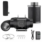 Kit de ventilación con ventilador en línea para conductos de 6 pulgadas, ventilador EC silencioso de 402 CFM con regulador de velocidad LCD, filtro de carbón y conductos flexibles para cultivo hidropónico en tienda de cultivo