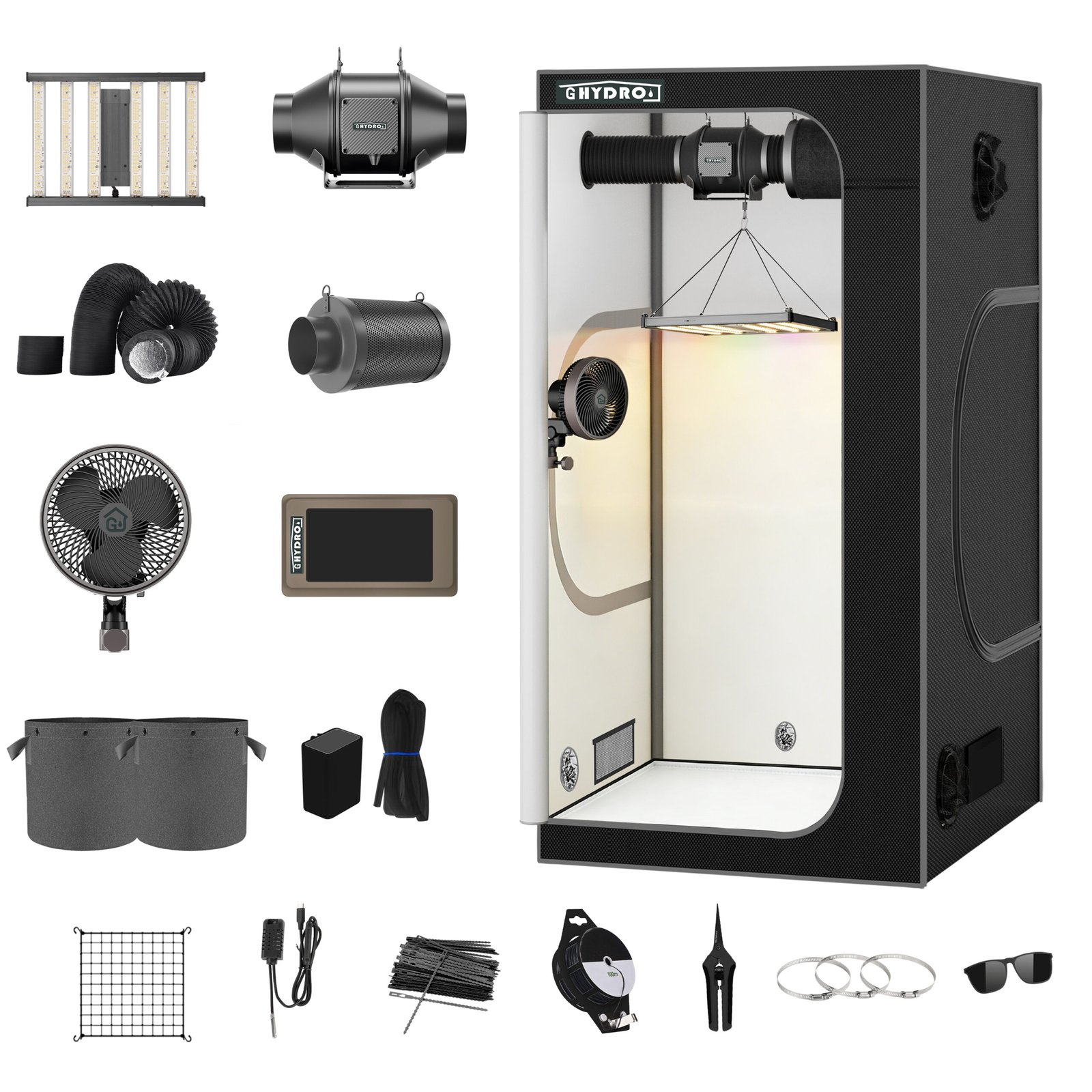 36″x36″x72″ 1680D Mylar Grow Tent Kit with Smart Controller & Full Grow Equipment Set