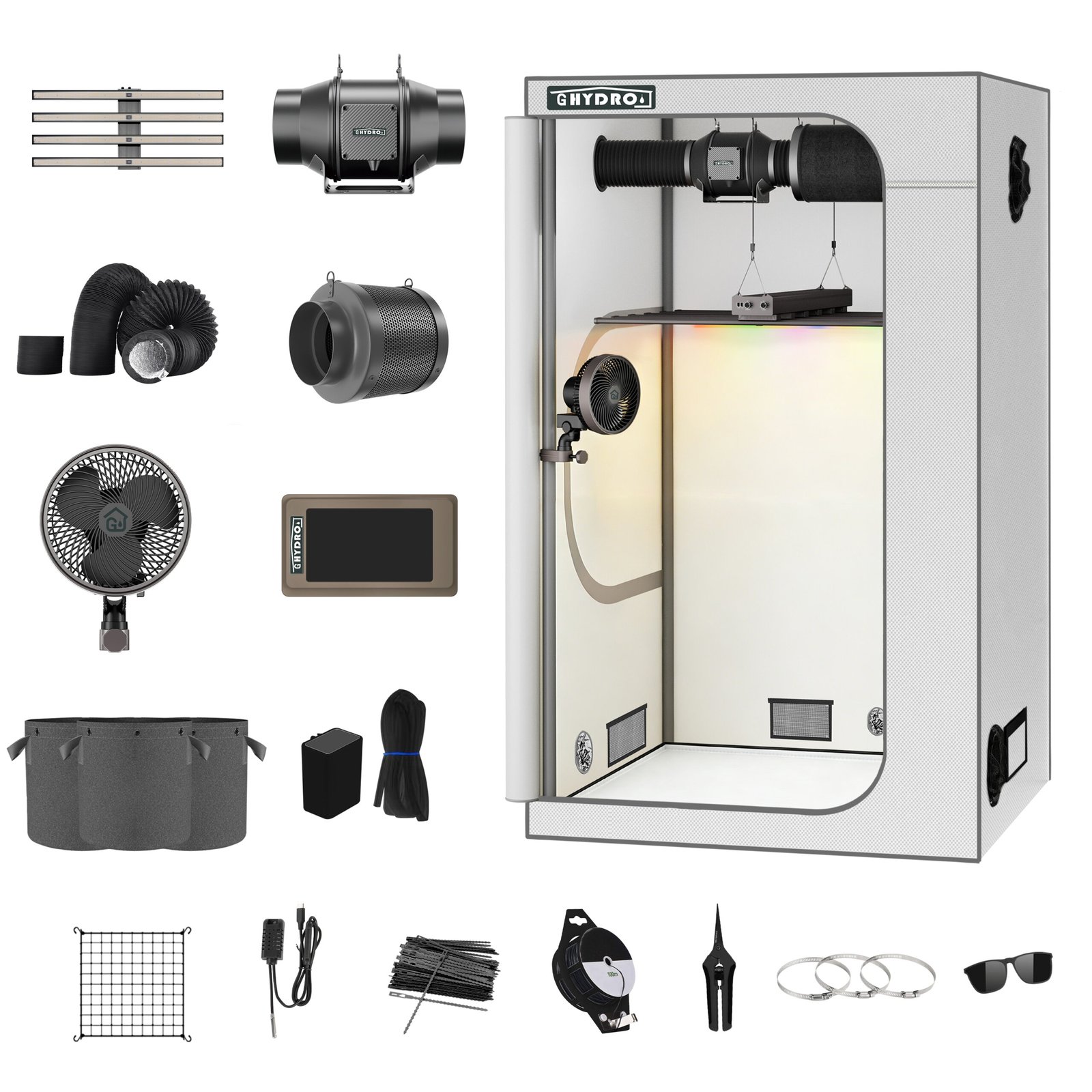 48″x24″x60″ 1680D Mylar Grow Tent Kit with Smart Controller & Full Grow Equipment Set