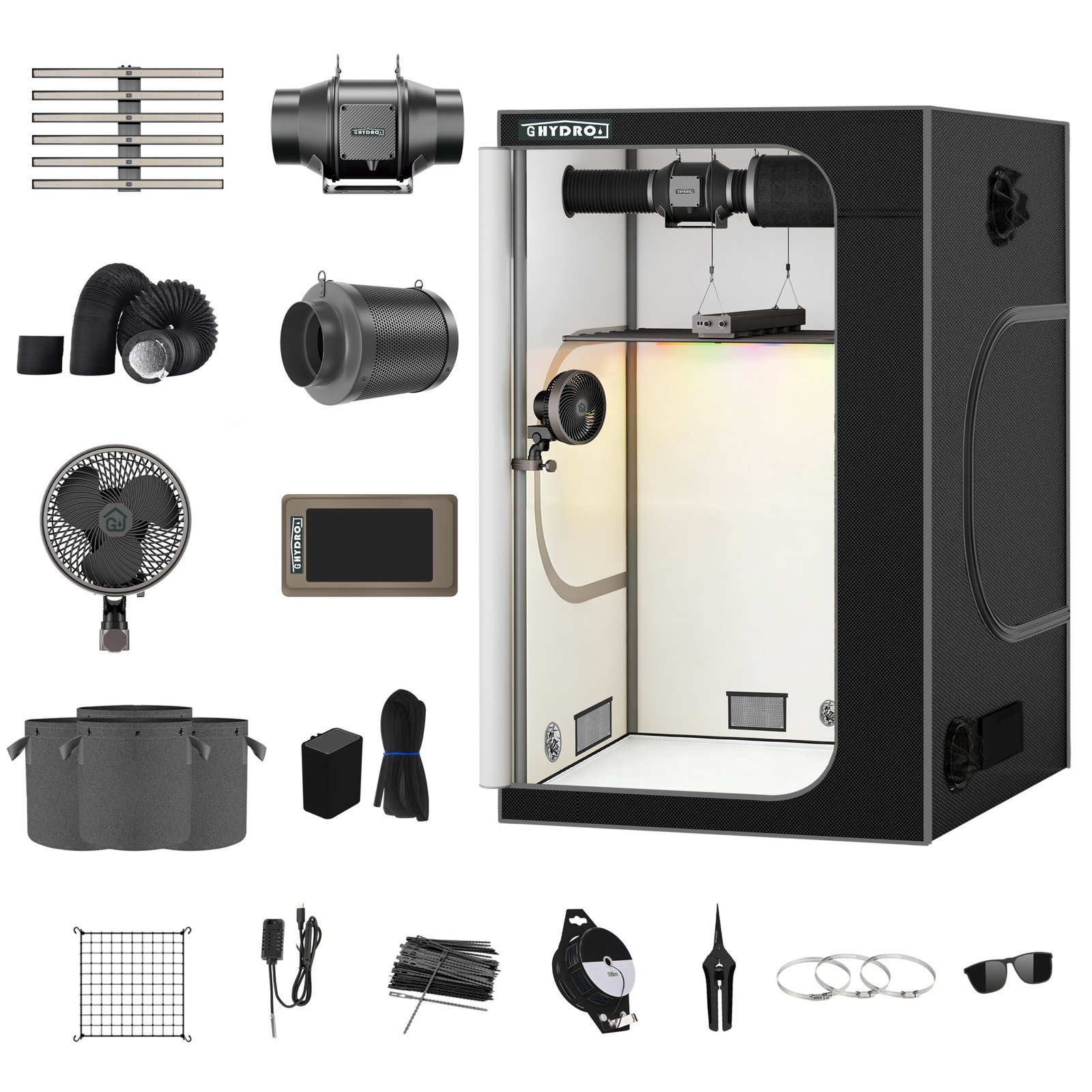 48″x48″x80″ 1680D Mylar Grow Tent Kit with Smart Controller & Full Grow Equipment Set