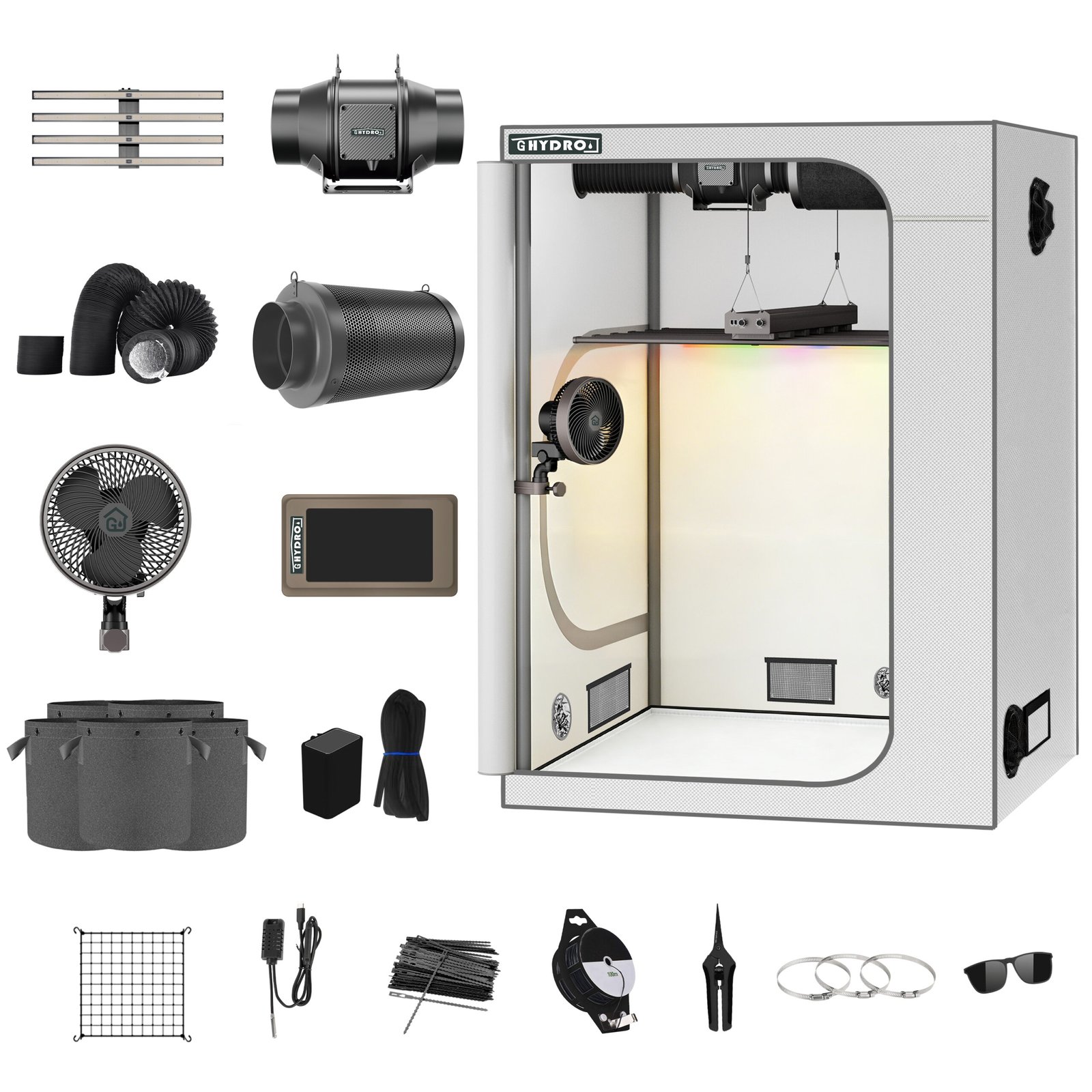 60″x30″x80″ 1680D Mylar Grow Tent Kit with Smart Controller & Full Grow Equipment Set