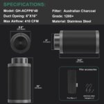 6*16Inch Hydroponic Air Carbon Filter Australian Charcoal Odor Scrubber Reversible Flange Included - Image 6