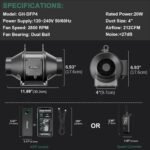 4 Inch Inline Duct Fan, 212 CFM Quiet EC Motor Ventilation Exhaust Fan for Grow Tent, Hydroponics and Indoor Gardening - Image 5