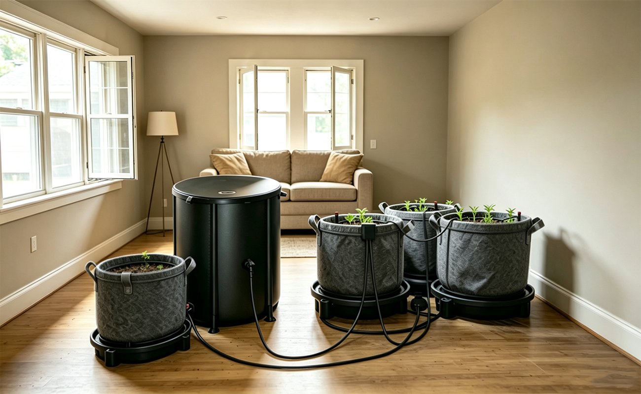 Hassle-Free Auto Plant Watering System | 13 Gallon Drip Irrigation Kit with 25W Pump, Low Water Detection for Grow Tents and Outdoor Lawns